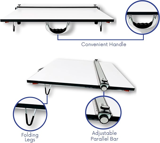 Proartek PK00018 Model PXB36 Portable Drafting Drawing Board 24" x 36"; PXB Series; Adjustable Aluminum Parallel Straightedge; Carry Handle; Architecture Tool for Students and Professionals