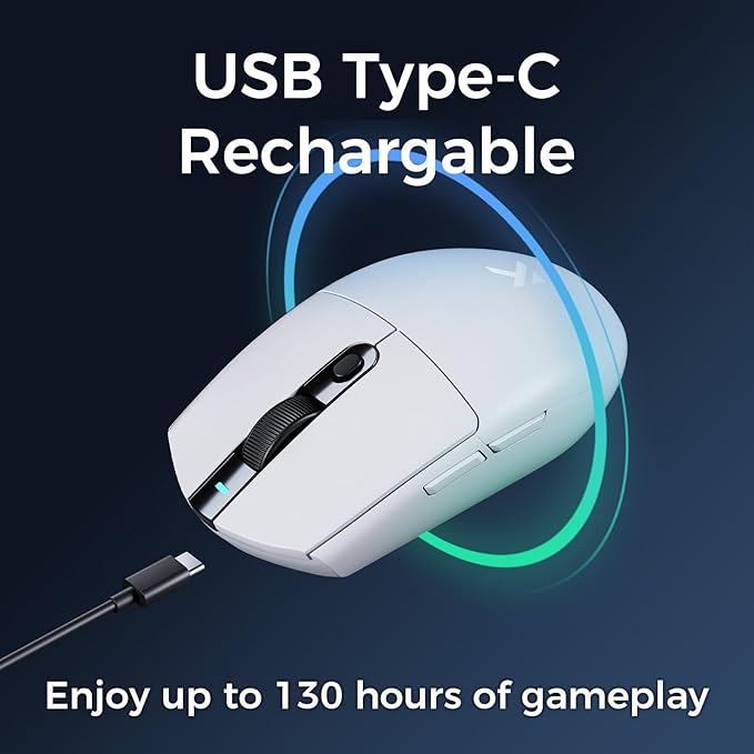 MCHOSE G3 Wireless Gaming Mouse, Symmetrical, PAW3311, 12K DPI, Tri-Mode Connection, Wireless/Wired 1K Polling, 64g Weight, 130 Hours Battery Life (G3, White)