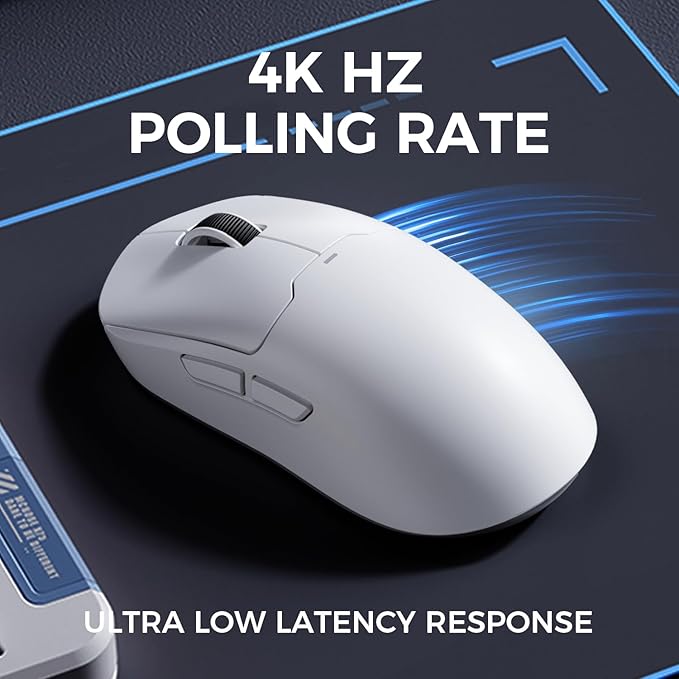 MCHOSE A5 Ultra V2 Wireless Gaming Mouse, Symmetrical Design, 54 Grams,Wired 8K/Wireless 4K Polling PAW3395 26K DPI Optical Sensor, 130 Hours Battery Life, Tri-Mode Connection - White