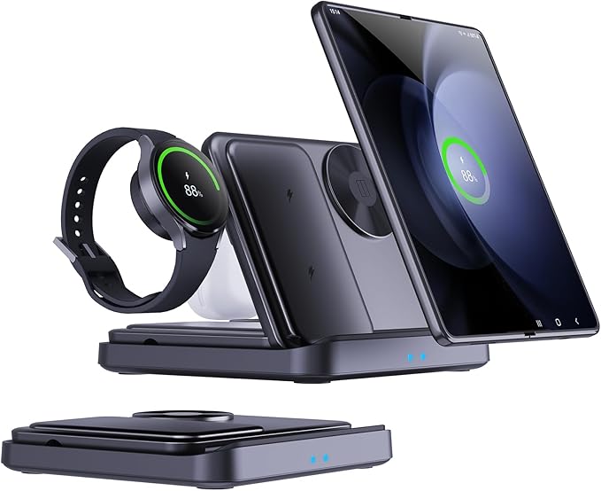 for Samsung Z Fold 6/5 Wireless Charger Station, 3 in 1 Foldable Fast Charging Stand Dock for Galaxy Z Fold 4，Flip 6/5, S23/S22, Note20/10 Ultra, Watch 6/5/Pro/4/3, Earbuds 2/2 Pro/Live