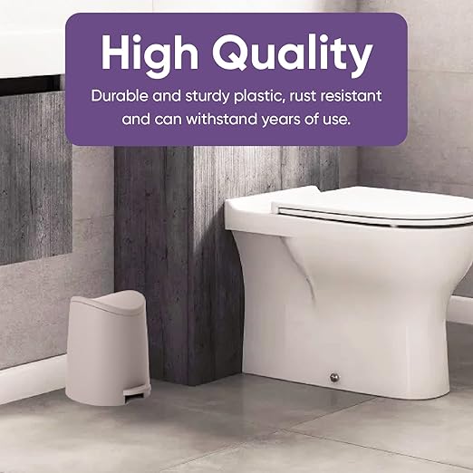 Superio MIni Plastic Bathroom Trash Can with Lid 3 Liter Taupe Modern Curved Step On Trash Can with Foot Pedal, Mini Kitchen Waste Bin, Durable and Soft Close for Bedroom, Office, Under Desk