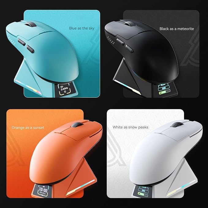 A.JAZZ AJ159APEX 8Khz Wireless Gaming Mouse Ultralight 56g with Magnetic Screen Charging Dock 42000DPI PAW3950 Sensor Tri Mode BT/2.4Ghz/Type-c Wired Programmable for Esport FPS PC Mac Gamer(Black)