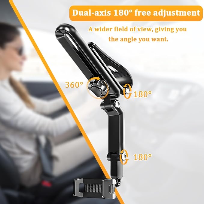 Car Sun Visor Phone Holder, 1080° Rotatable Retractable Vehicle Rearview Cell Phone Holder, Automotive Interior Sun Visor Smartphone Mount, Universal for SUV Caravan Truck (Gray)