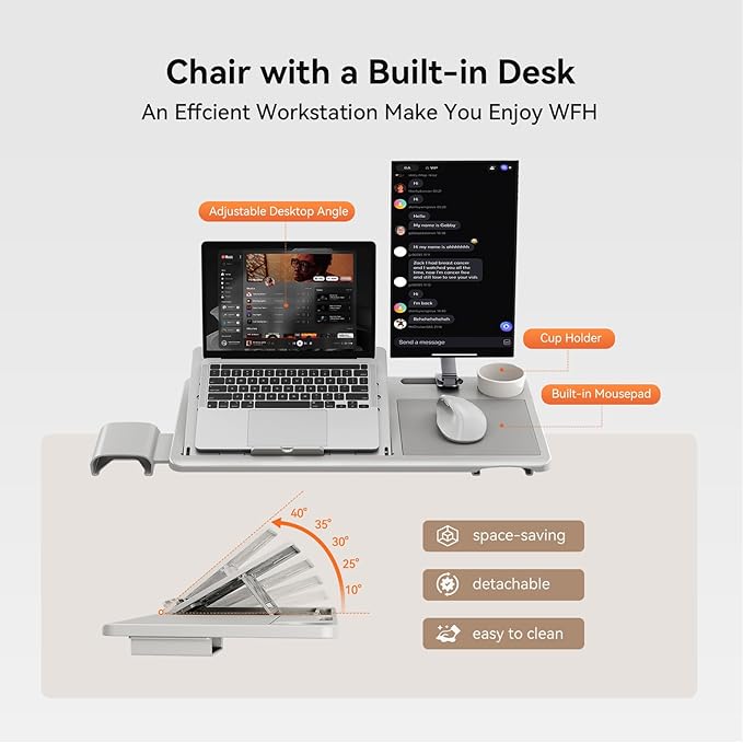 Newtral Ergonomic Office Chair, Auto-Following Lumbar Support Desk Chair with Footrest (Grey, 5D Headrest +Laptop Tray)