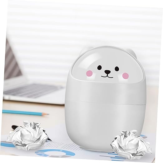 PRETYZOOM 2pcs Desktop Trash Can Lid Mini Small Trash Bin Countertop Garbage Bucket Slim Can for Home Office White Gray