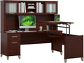 Bush Home Somerset 72W 3 Position Sit to Stand L Shaped Desk with Hutch in Hansen Cherry | Adjustable Height Table for Home Office