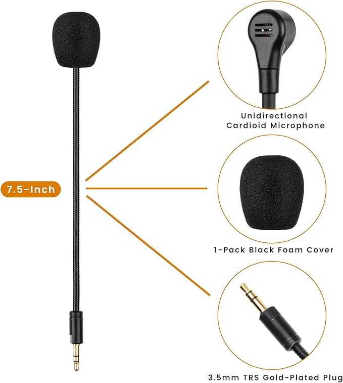 Barracuda X Mic Replacement for Razer Barracuda X Wireless Gaming Headphone, Detachable 3.5mm Noise Cancelling Microphone for Xbox One, PS4, PS5, PC