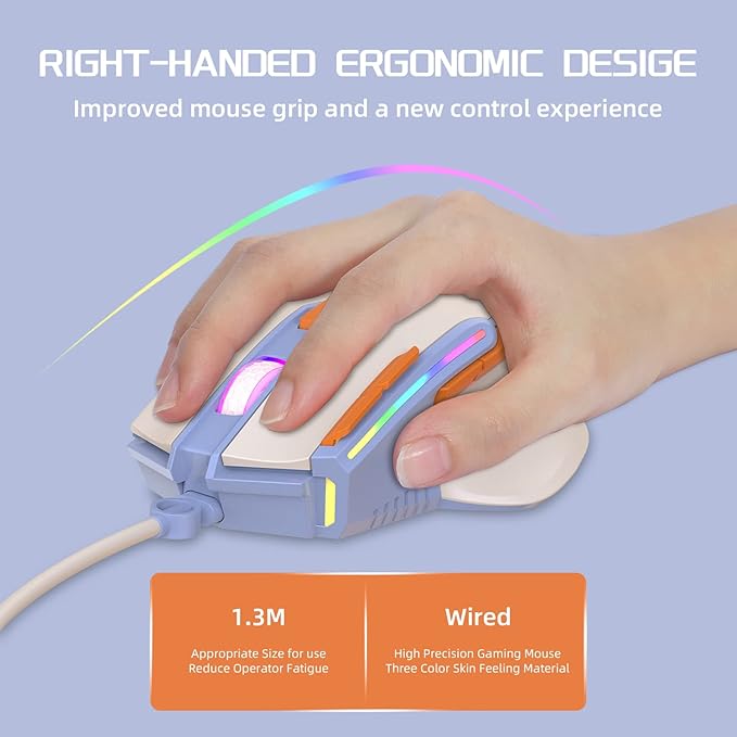MAGIC-REFINER M2 Wired Gaming Mouse with 6 Types RGB Backlit High Precision Adjustable 12800DPI,PC Gaming Macro Programming Mouse Conform Right Hand Engineering USB Plug Play for Laptop Mac（Blueberry）