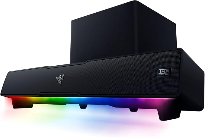 Razer Leviathan V2: Multi-Driver PC Gaming Soundbar with Subwoofer & Basilisk V3 Customizable Ergonomic Gaming Mouse: 26K DPI Optical Sensor - 11 Programmable Buttons - Classic Black