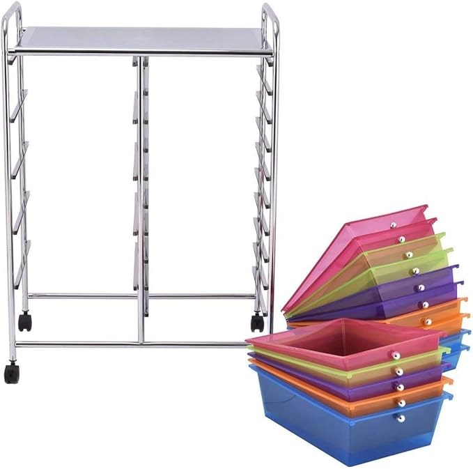 Moccha 15-Drawer Rolling Storage Cart - Under Desk Storage Drawers with wheels for Craft Art Supply Paper Salon, Scrapbook Paper Tools, Mobile Utility Cart for Classroom (15 Drawers, Rainbow)