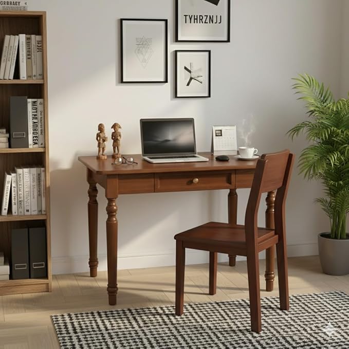 31.5in Country Desk and Chair Set, Home Office Computer Desk with Ergonomic Office Chair, Wooden Writing Desk Study Table, for Bedroom, Office or Student Workstation(Walnut,31.5'' x 23.6'' x 29.5'')
