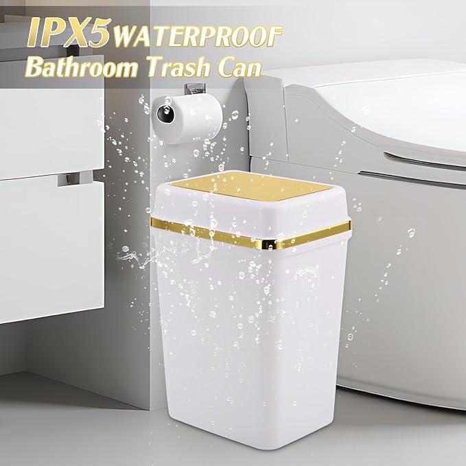 Bathroom Trash Can with Lid 4 Gallon Trash Can Small Garbage Can White Trash Can with 300 Counts Trash Bags for Kitchen Bedroom Office Dorm