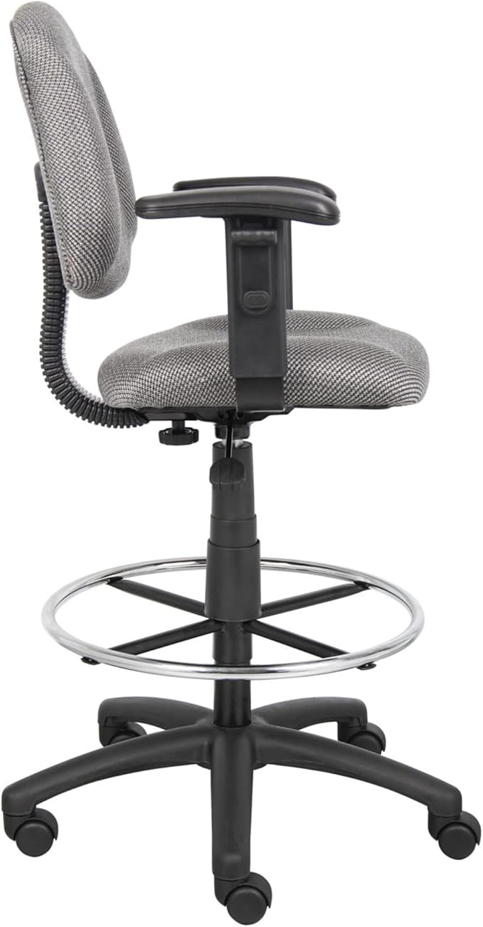 Benzara Jea Drafting Stool Chair, Adjustable, Gray Tweed, Round Footring