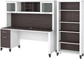 Bush Home Somerset 72W Office Desk with Hutch and 5 Shelf Bookcase in White and Storm Gray