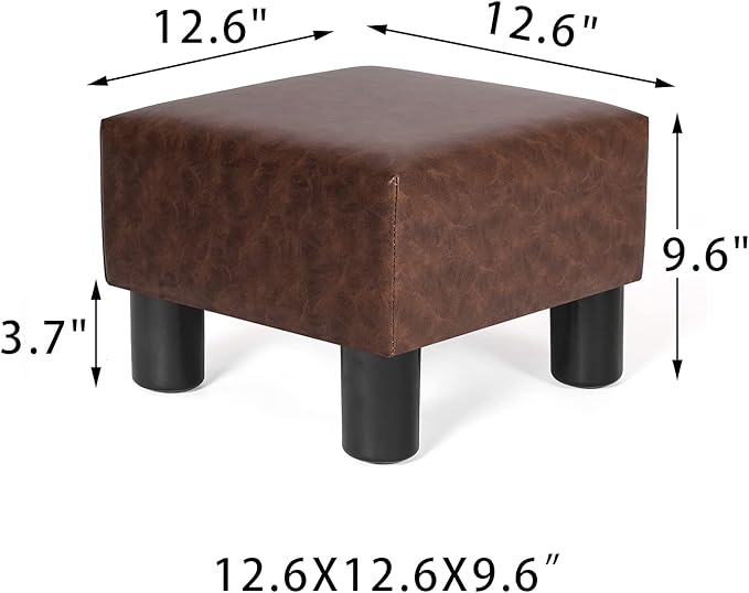 Joveco 12.6" Square Foot Rest for Under Desk PU Leather Foot Stool for Home and Office (Brown PU)