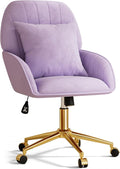 Home Office Desk Chair Comfy with Adjustable Swivel Wheels, Modern Velvet Makeup Vanity Chair with Back & Pillow, Ergonomic Office Chair Computer Task Chair for Living Room, Bedroom, Purple