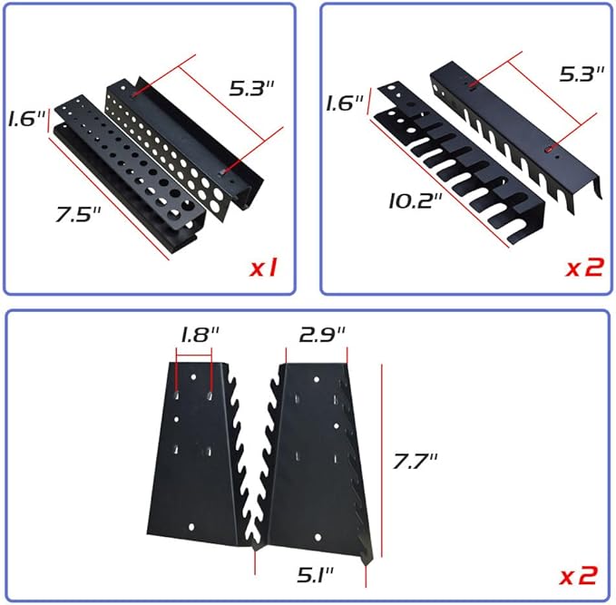 JZD Steel Pegboards Wall Organizer System with Accessories, Tool Rack Included 5 Metal Panels, 10 Tool Holders, 12 Hooks & 30 Storage Red Plastic Bins, for Garage Workshop Home, Black