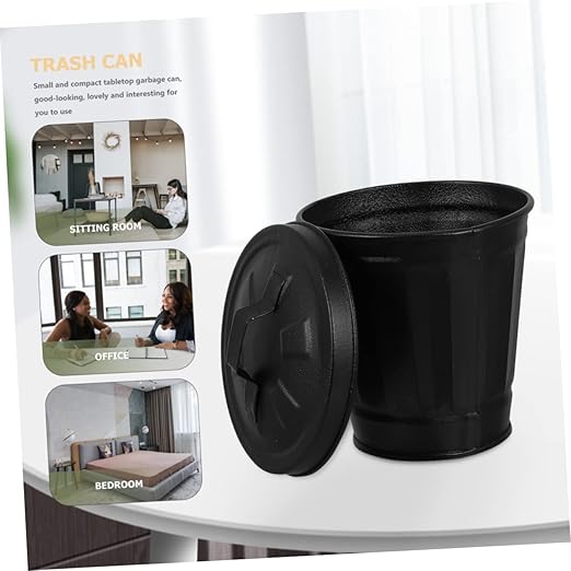 GLEAVI 2pcs Slim Metal Trash Cans Mini Desktop Garbage Bins Classic Farmhouse Style Decorative Wastebasket for Home Decor
