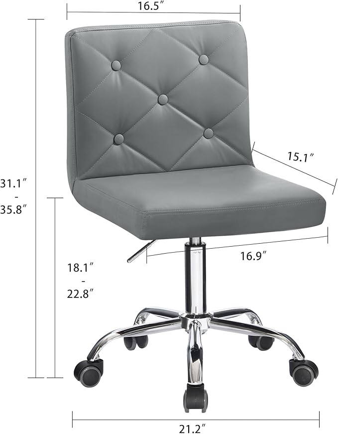 VECELO PU Leather Armless Desk Chair – Gray