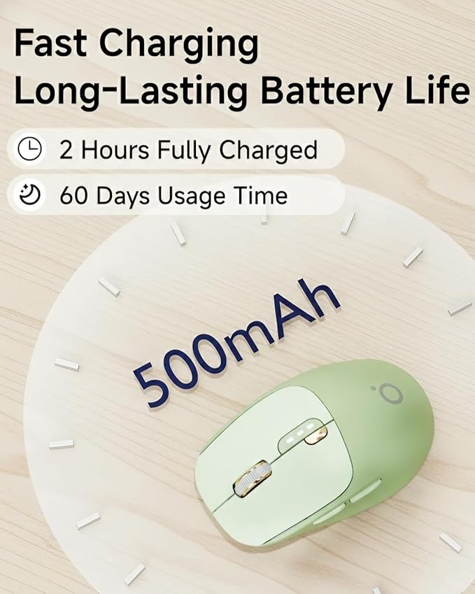 EWEADN Q5 Wireless Mouse, Bluetooth & 2.4G Quiet Computer Mouses with Battery Level Display, 1600 DPI, Ergonomic Office Mouse, 6 Button Portable Cute Computer Mouse for Laptop/PC/Mac - Green
