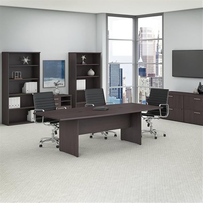 Pemberly Row Set of 5 - Gray Conference Table & 4 Dark Gray Executive Chairs
