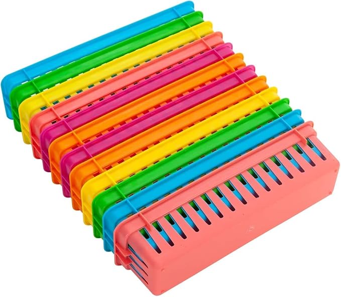 RAUVOLFIA 12 Pack Classroom Pencil Organizer Pencil Basket or Crayon Basket, Small Pencil Holder Tray for Kids Desks (Multi-colored)