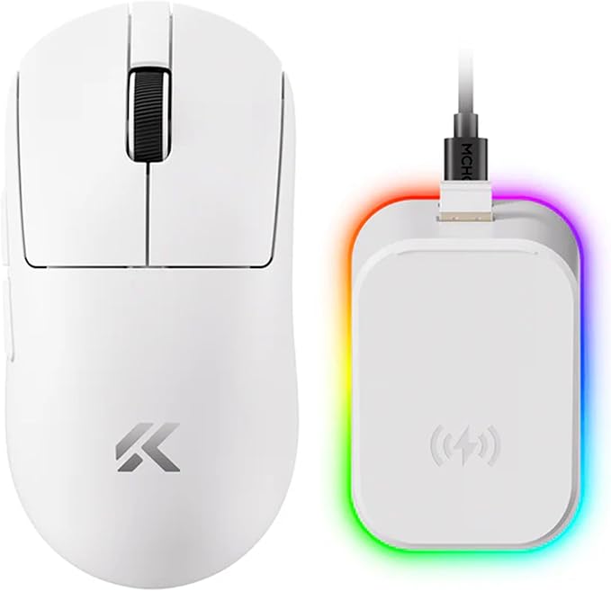 MCHOSE A7 V2 Ultra+ Wireless Gaming Mouse, Megnetic Charging Dock,Tri-Mode Connection, 59 Grams, PAW3950 TI 42K DPI Sensor, Wired/Wireless Dual 8K Polling - White