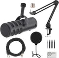 SAMSON Q9U XLR/USB Dynamic Broadcast and Podcasting Microphone Bundled with 20ft XLR Cable + Pop Filter + Microphone Arm + Microfiber Cleaning Cloth (5 Items)