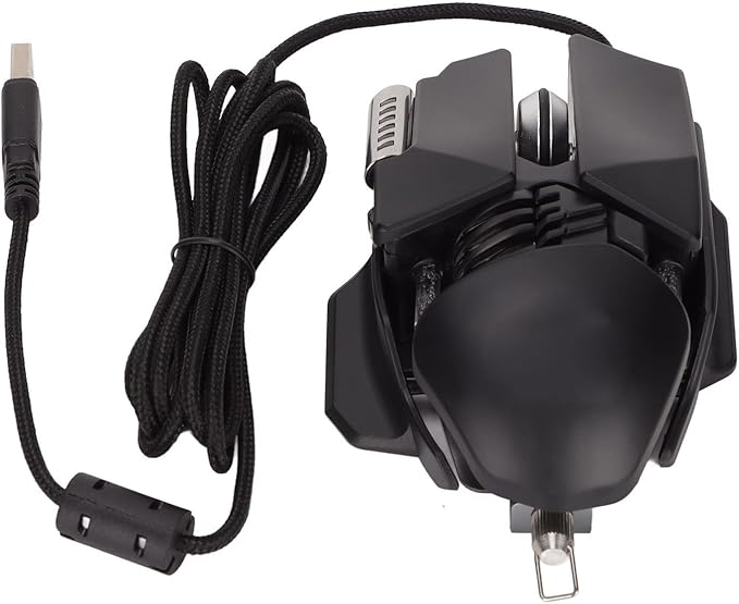 Gaming Mouse, 12800 DPI Mechanical Aesthetic Design Retractable Adjustment RGB Water Cooled Lighting Effect Wired Mouse Electroplated Rollers Metal Brushed Base PC Gaming Mice with Base DPI Cycle Key