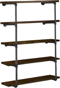 HITOMEN Industrial Iron Pipe Shelves, 2 Set 5-Tier, 55" Tall, 12" Depth, DIY Open Bookshelf Bookcase, Wall Mounted Vintage Retro Shelving, Rustic Farmhouse Pantry Kitchen Storage, Black Shelf Brackets