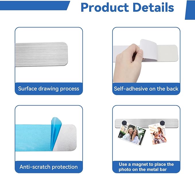 Magnetic Board Magnet Bulletin Board Frameless Stainless Iron Board Strips, Magnetic Strips with Adhesive Backing Magnet Board Memo Board with 10pcs Black Magnets for School Office Home, 3PCS