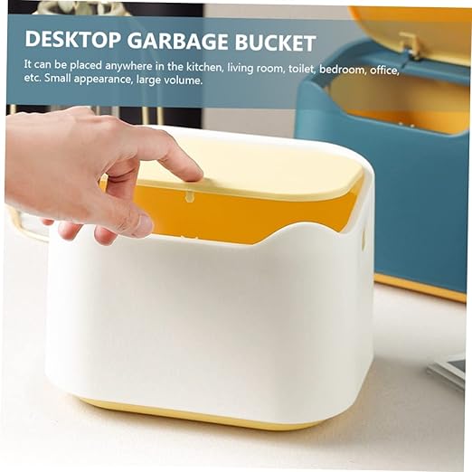 Desktop Trash Can Lid Waste Container for Desk Lightweight Press Cover Garbage Bin Compact Slim Design for Office Bedroom Kitchen Easy to Move