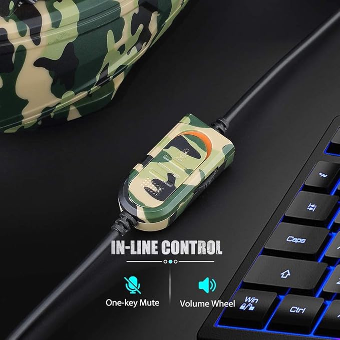 Picozon Gaming Headset with Microphone, 3.5mm Plug Headphone Compatible with PS5 PS4 PlayStation 4/5 Computer Laptop iPad Surface Smartphone - Camouflage Green