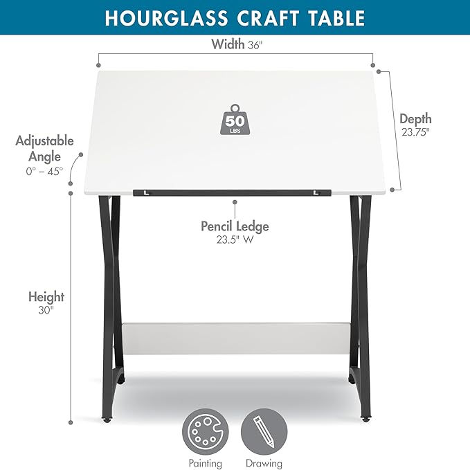 SD Studio Designs Hourglass Craft Table Angle Adjustable Drafting Table, Table