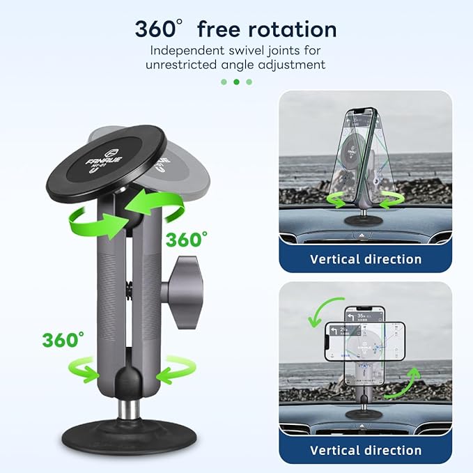 FANAUE SC-03T9 Car Mount Compatible with RAM Mount B Size Ball Head, Magnetic Phone Holder for Dashboard, Windshield & Other Car Accessories - 4.7 to 7.5 inch Smartphones