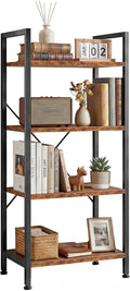 4 Tier Bookshelf, Free Standing Wooden Bookcase with Open Storage Shelves with Metal Frame, Sturdy Shelf Organization Display Rack for Living Room, Bedroom, Home Office, 39.4" Tall, Brown
