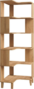 Prepac Nordik 6-Tier Natural Oak Modern Mid Century Corner Bookcase, 71.5" Extra Tall Corner Shelf with Storage, Multifunctional Freestanding Bookshelf for Home Office, Living Room, Bedroom