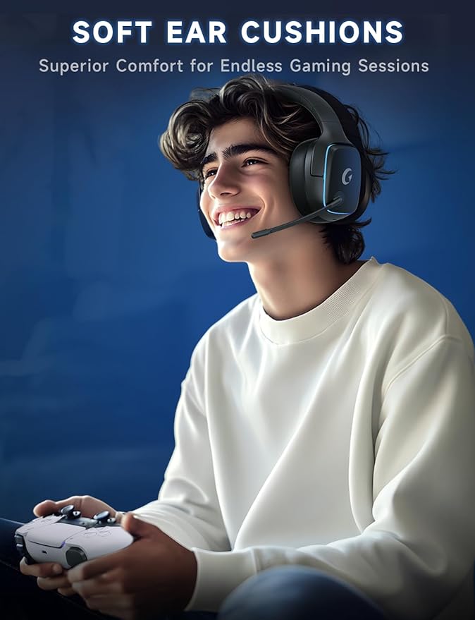 Gvyugke 2.4GHz Wireless Gaming Headsets for PS5, PS4, PC, Switch - Bluetooth 5.3 Gaming Headphones with Noise Canceling Mic, 7.1 Surround Sound, 70H Battery, Blue Lighting - Matte Black