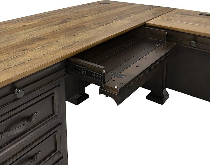 Martin Furniture IMSA684R-KIT Executve L-Desk & Return with Solid Wood Plank Tops, Fully Assembled, Brown