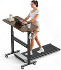 WALKINGDESK Mobile Walking Pad Desk with Wheels, Pneumatic Small Rolling Standing Desk Riser Height Adjustable (28-43.7") for Treadmill, Portable Computer Table for Home Office, Black Walnut