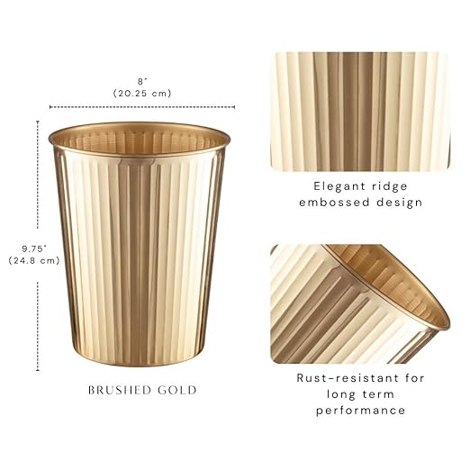 Monarch Abode Ridge Embossed Metal Desk Wastebasket – Brushed Gold