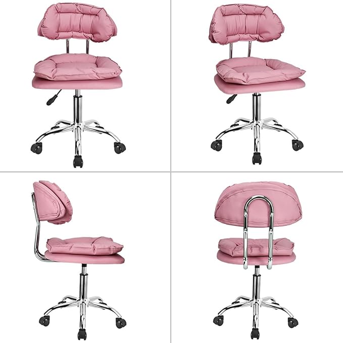 JOSTZHXIN Rolling Stool with Backrest, Home Office Rolling Stool Chair, Thickened Seat Cushion, Adjustable Height Swivel Chair for Nail Shop Salon Spa Massage Tattoo,Pink