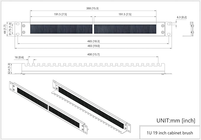 1U Brush Cable Manager Horizontal Rack Mount Cable Management Panel with Tidy Brush Slot for Cable Entry for 19-inch Server Rack or Network Cabinet, Disassembled