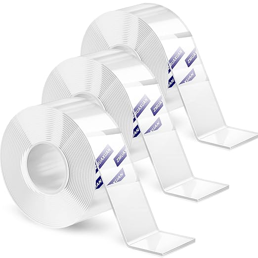 ZMUAXUAN Clear Double Sided Adhesive Mounting Tape Heavy Duty Removable,Strong Picture Hanging Strips Wall Hangers,Sticky Tack Gel Putty Glue for Poster,Photo,Mirror,Carpet(9.85 Ft-3 Pack)