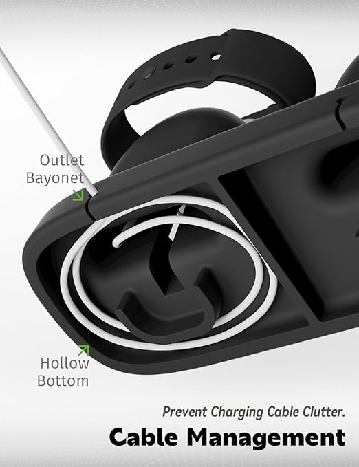 ELETIUO Dual Charger Stand Compatible with Apple Watch Series 49/46/45/44/42/41/40/38mm iWatch Ultra2/Ultra/10/9/8/SE2/7/6/SE/5/4/3/2/1,Silicone Dock Organizer Supports Night Stand Mode,Black