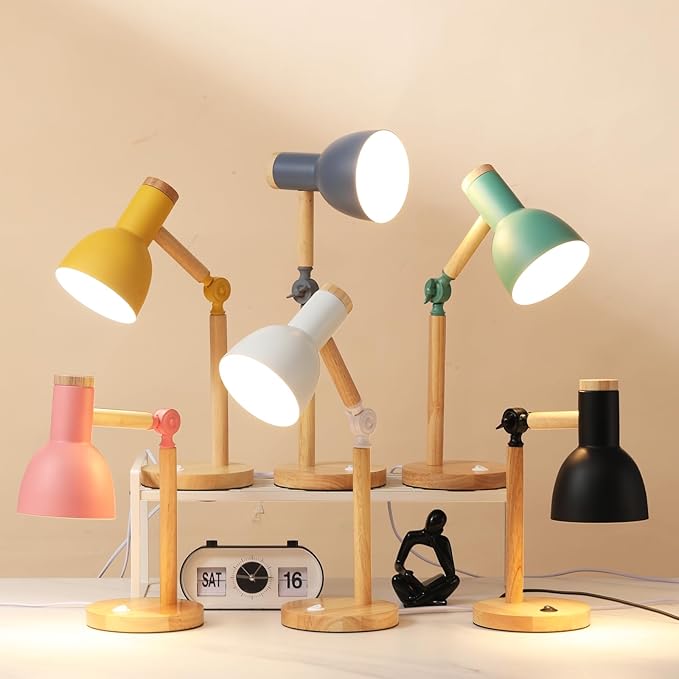 Small Wooden Desk Lamp,Adjustable tri-Color Kids Table Lamp,Desk Lamp for Home Office,Bedside lamp,Dorm lamp (Grey)