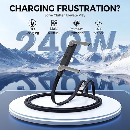 Sideways Phone Charger, Multi Charging Cable, 2-in-1 Invisible Holder Charger Cable, 240w Fast Charging Cord with Built-in Phone Stand for Smartphones Tablets (1 pc)