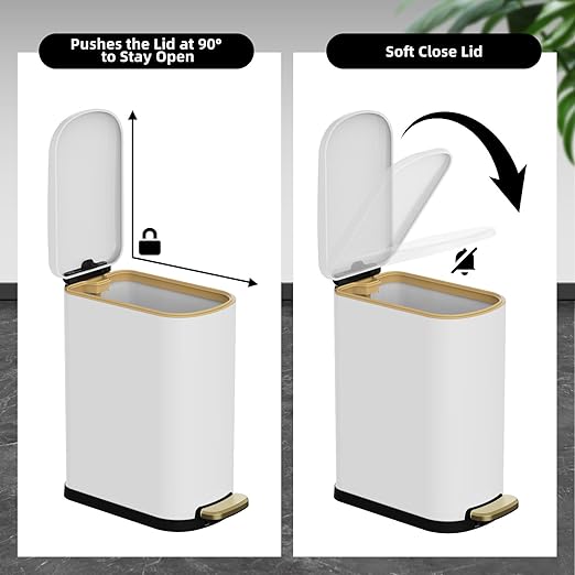 KSSKSS Slim Stainless Steel Desk Wastebasket – White (2.6 Gal, Pack 2)