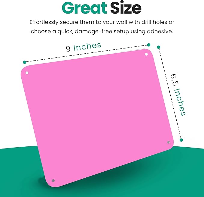 9 inches x 6.5 inches Stainless Steel Plate for Magnets, 3M Adhesive Back, Mounting Screws, Ideal for Magnetic Shelf, Spice Holders, Colorful Magnets as a Gift. Mount Anywhere! (Pink, 2 Pack)