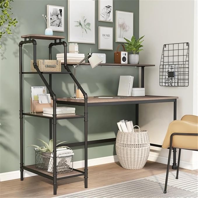 Furniture of America FOA 2-Piece Home Office Metal Desk and Faux Leather Black Chair Set